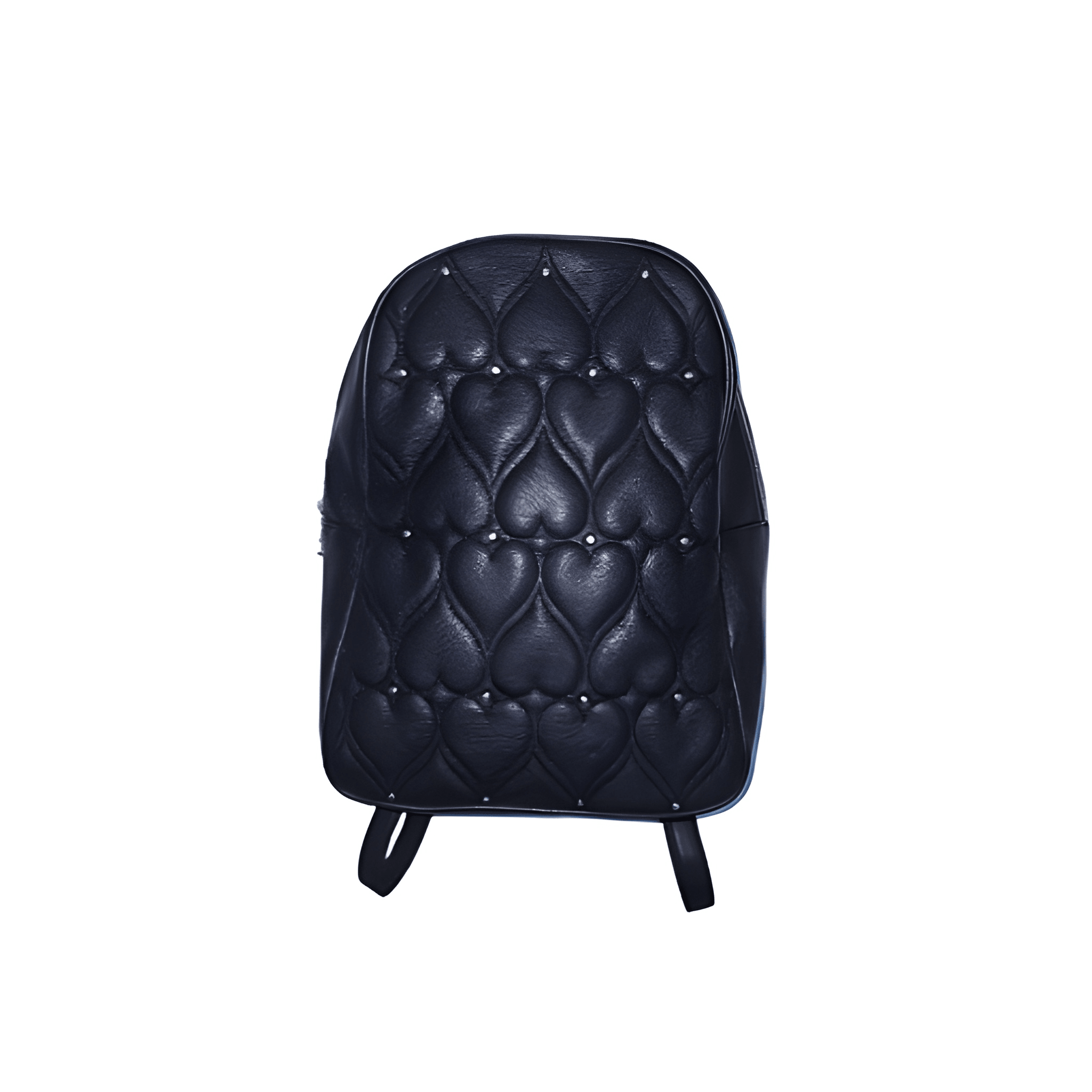 Girl's Black Faux Leather Quilted Backpack With Heart Design