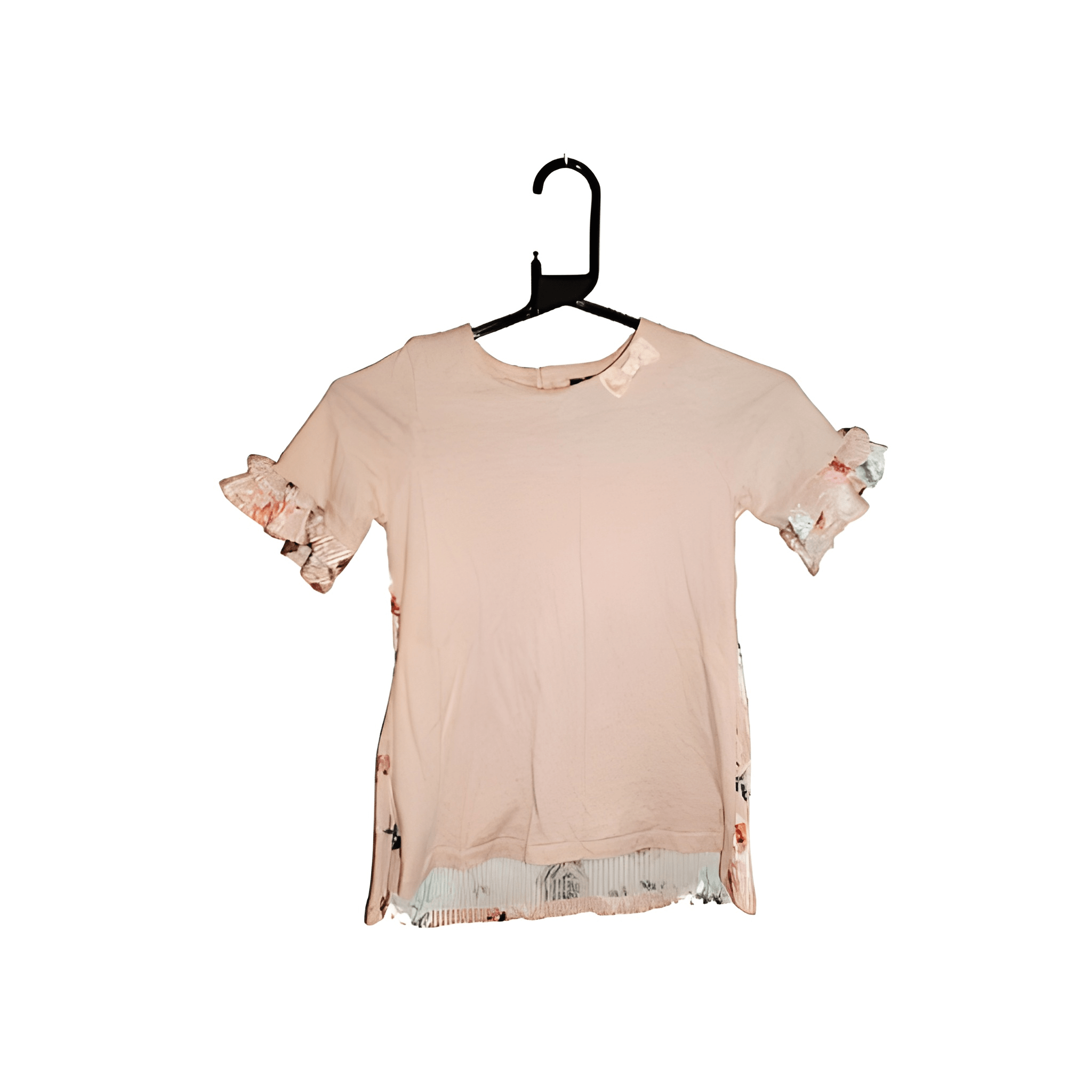 Girl's Pink Floral Top With Pink Bow - Size 6-7 Years