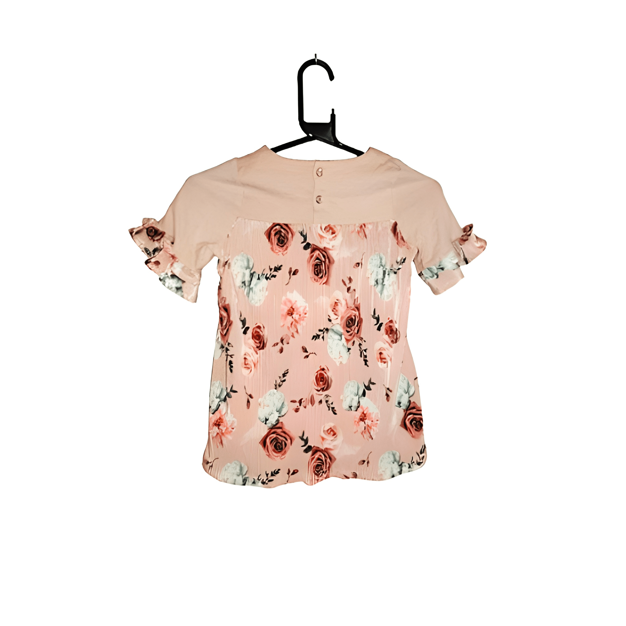 Girl's Pink Floral Top With Pink Bow - Size 6-7 Years