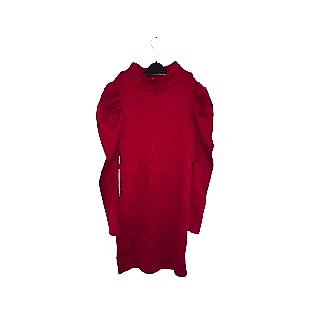 Girl's Burgundy Knit Fitted Sweater Dress - Size - 7 Years